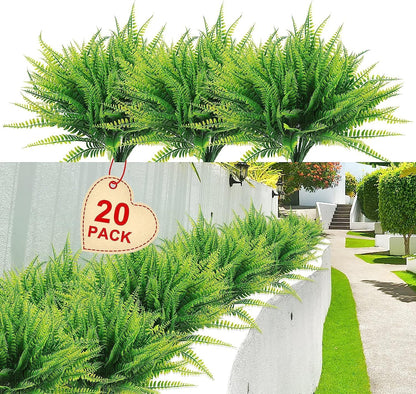 40 Pcs Artificial Boston Fake Fern Plants Bushes Faux Plants Shrubs Greenery UV Resistant for House Office Garden Indoor Outdoor Décor