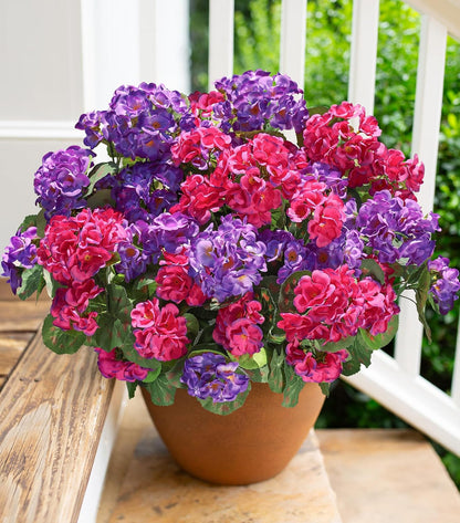 Artificial Geranium Fake Flowers for Outdoors Decoration, 6 Bundles Silk Geraniums Flower UV Resistant Look Real Faux Plants for Outside Planter Front Door Garden Patio Balcony Yard Home, Fuchsia