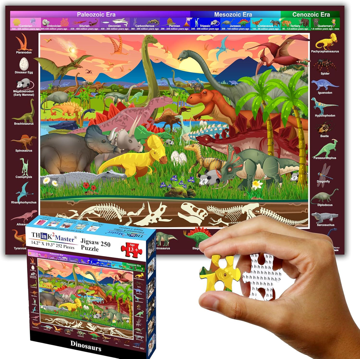 Colorful Dinosaurs 250 Pieces Jigsaw Puzzle for Kids and Adults, 14.2” X 19.3”