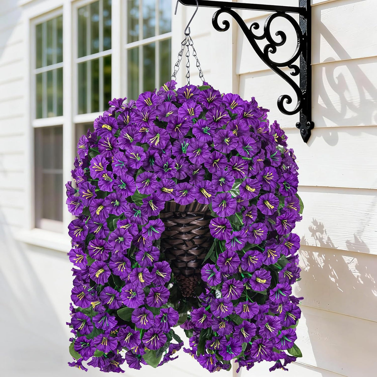 HyeFlora Artificial Fake Hanging Outdoor Flowers Plants Basket, Faux Silk Yellow Daisy Flowers UV Resistant Realistic Hanging Planter Orchid Vines for Outside Porch Patio Home Garden Yard Decoration