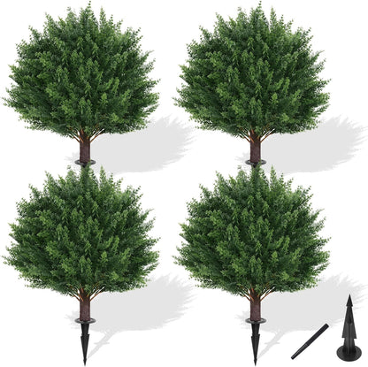 Artificial Cypress Topiary Tree with Ground Spike, Set of 2 Artificial Shrub Bushes, Fake Evergreen Tree for Porch, Artificial Plants for Outdoor Planters Indoor UV Resistant