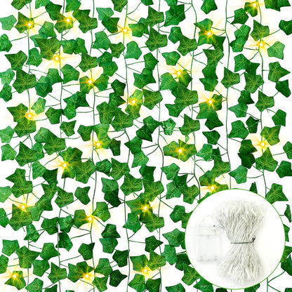Sggvecsy 6 Pack 42Ft Artificial Ivy Leaf Plants with LED String Lights Fake Ivy Leaves Artificial Ivy Garland Greenery Hanging Plants Vines for Wedding Wall Party Home Room Kitchen Garden Decor