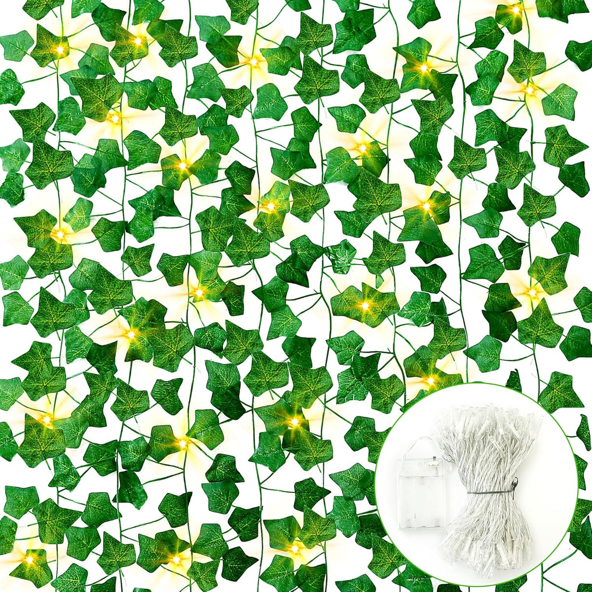 Sggvecsy 6 Pack 42Ft Artificial Ivy Leaf Plants with LED String Lights Fake Ivy Leaves Artificial Ivy Garland Greenery Hanging Plants Vines for Wedding Wall Party Home Room Kitchen Garden Decor