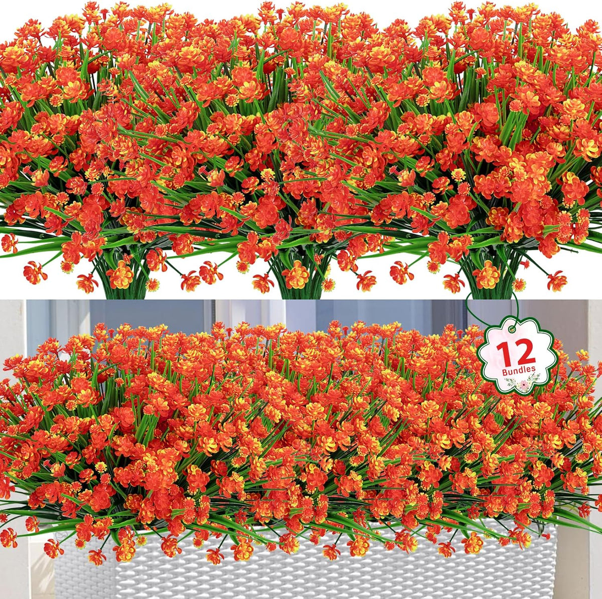 Ouddy Decor 12 Bundles Artificial Flowers for Outdoors UV Resistant Fake Plastic Plants Faux Boston Fern Greenery Stems for Spring Summer Indoor Garden Patio Window Box Kitchen Home Decor, Mixedcolor