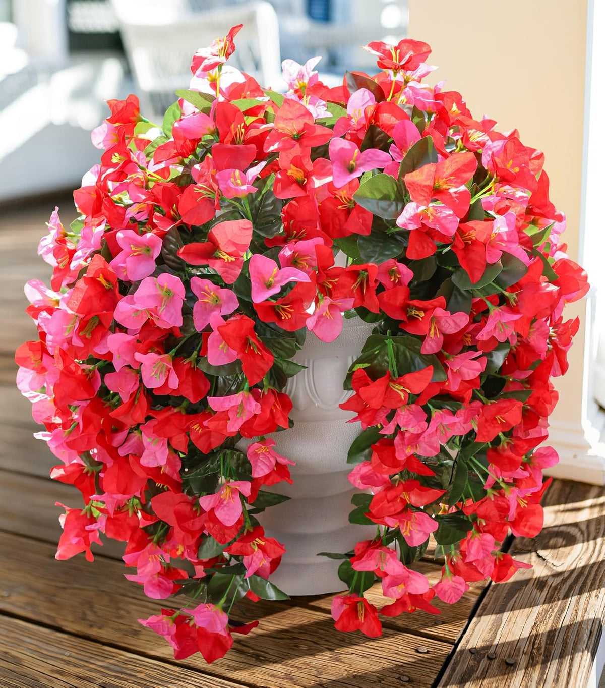 Faux Bougainvillea Artificial Flowers Plants for Outdoors Outside Decoration, 2 Pcs Purple Fake Flowers UV Resistant Look Real Silk Long Trailing Vines for Front Door Porch Planter Urn Patio Garden