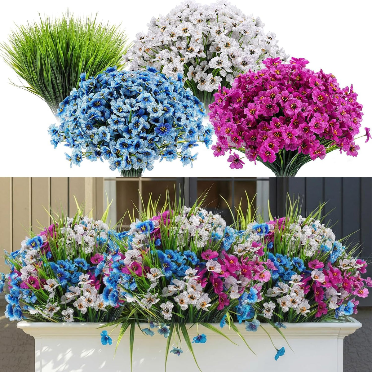Lyrow 100 Bundles Violet Artificial Flowers, UV Resistant Faux Flowers Outdoor, Faux Silk Flowers, Fake Violet Flowers Bulk for Front Porch Hanging Garden Courtyard Farmhouse Home(Classic Colors)