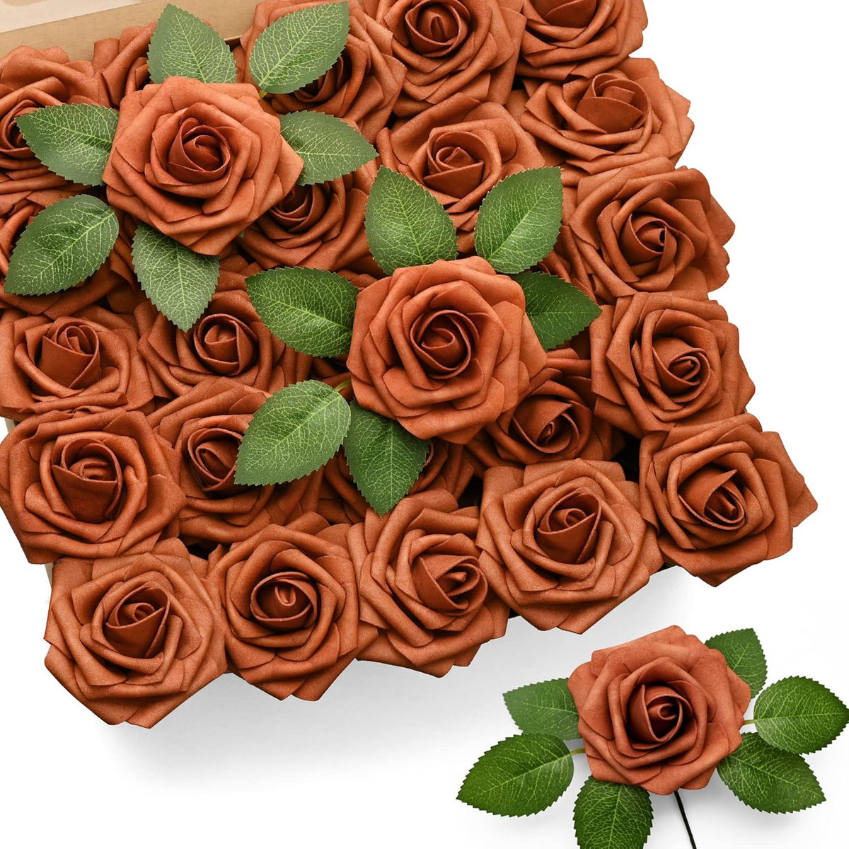 Mocoosy 50Pcs Rose Artificial Flowers, Lavender Fake Roses for Decorations, Purple Foam Fake Flowers with Stem for DIY Wedding Bouquet Bridal Shower Mother's Day Floral Arrangement Party Home Decor
