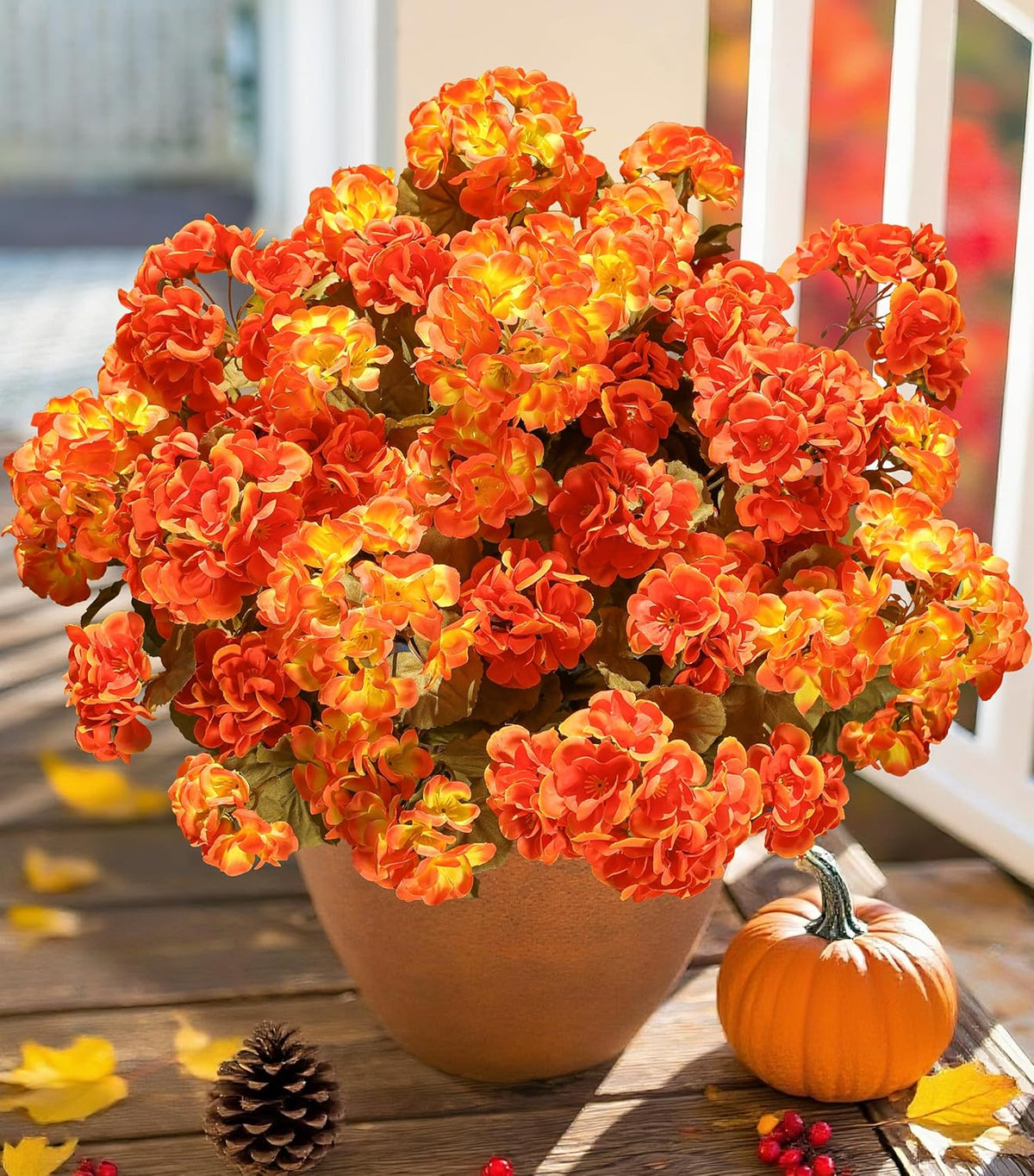 Artificial Geranium Fake Flowers for Outdoors Decoration, 6 Bundles Silk Geraniums Flower UV Resistant Look Real Faux Plants for Outside Planter Front Door Garden Patio Balcony Yard Home, Fuchsia