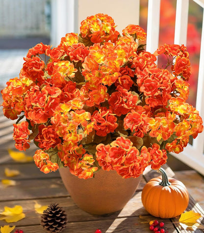 Artificial Geranium Fake Flowers for Outdoors Decoration, 6 Bundles Silk Geraniums Flower UV Resistant Look Real Faux Plants for Outside Planter Front Door Garden Patio Balcony Yard Home, Fuchsia