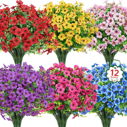 Ouddy Decor 24 Bundles Artificial Flowers for Outdoors Fake Silk Flowers UV Resistant Faux Plastic Plants for Spring Summer Garden Porch Window Box Table Vase Home Indoor Outdoor Decoration, Yellow