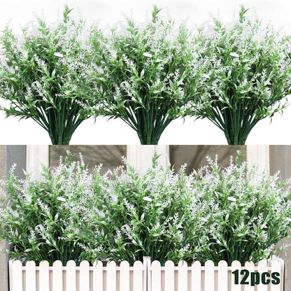 Outdoor Artificial Plant UV Resistant Fake Stems Plants, Faux Plastic Greenery for Indoor and Outdoor Hanging Plants Garden Porch Window Box Home Wedding Farmhouse Outdoor Decorations for Patio (Fuchsia)
