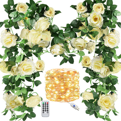 FiveSeasonStuff Artificial Natural Green Willow Garlands, Bendable Greenery Vine Leaves for Wedding Home Decoration (2 Pcs, 11.8 feet)