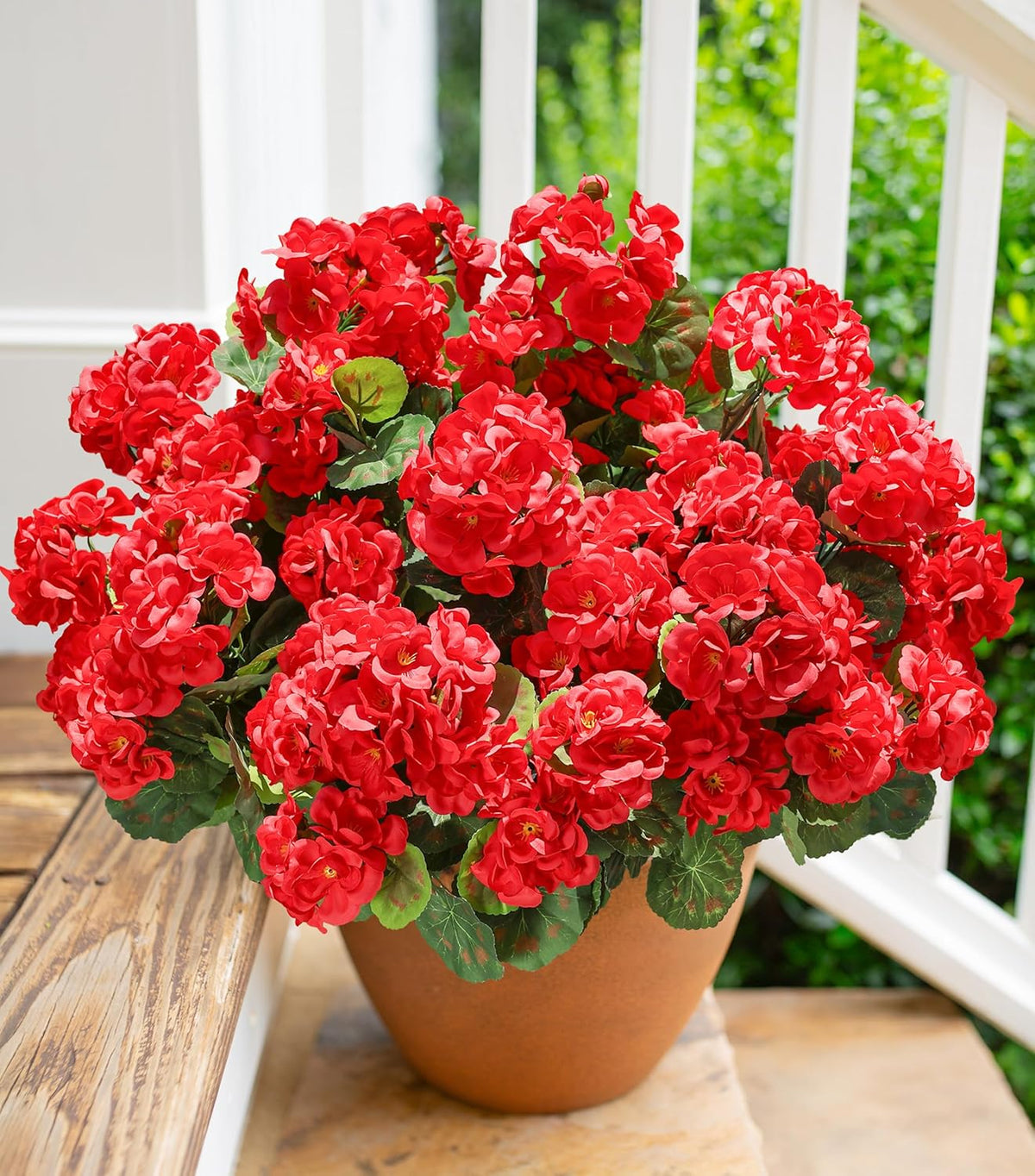 Artificial Geranium Fake Flowers for Outdoors Decoration, 6 Bundles Silk Geraniums Flower UV Resistant Look Real Faux Plants for Outside Planter Front Door Garden Patio Balcony Yard Home, Fuchsia