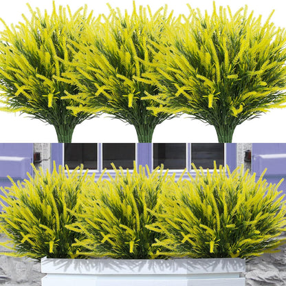 12 Bundles Fake Outdoor Flowers UV Resistant Plants Artificial Lavender Faux Plastic Shrubs Window Box Garden Porch Home Decor(Purple)