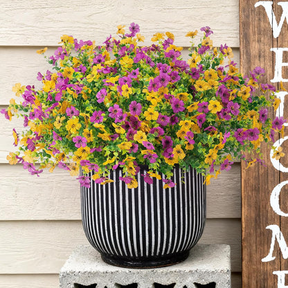 Artificial Fake Mums Flowers for Outdoor Spring Summer Decor, 12 Bundles Faux Silk Plants Daisy for Planter Pot Colorful UV Resistant Look Real for Front Door Porch Patio Outside Yard(Red Pink)