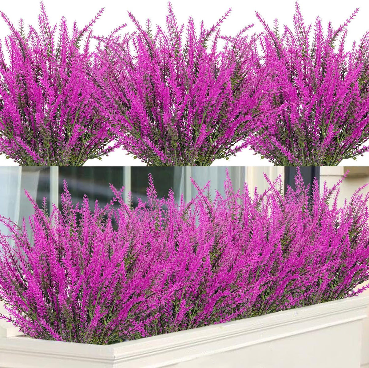 Ouddy Decor 24 Bundles Artificial Lavender Fake Flowers Faux Plastic Plants for Home Wedding Kitchen Garden Patio Window Box Office Table Centerpieces Indoor Outdoor Decor, Gray Purple