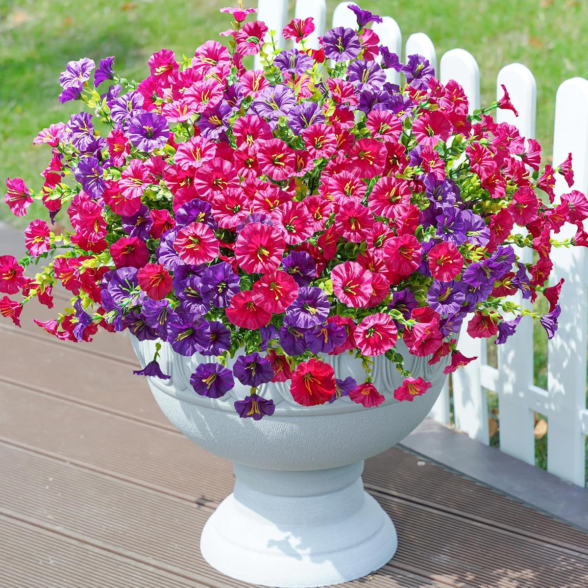 Artificial Flowers Fake Plants for Outdoors Decoration, 12 Bundles Silk Morning Glory with Eucalyptus Realistic UV Resistant Faux Flowers for Outside Planter Porch Yard Patio Garden Home Indoor, Mix