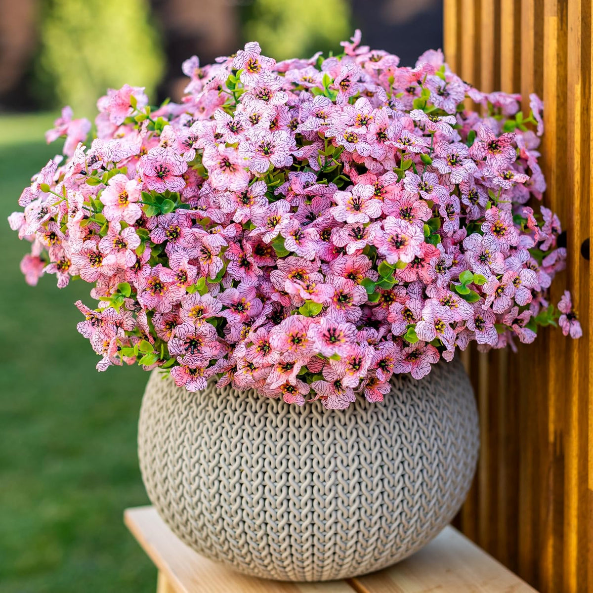 Artificial Flowers for Outdoors Fake Plants - 16 Bundles Faux Outside Greenery Boxwood No Fade Plastic Shrubs Fall Decor Farmhouse Home Garden (Blue)