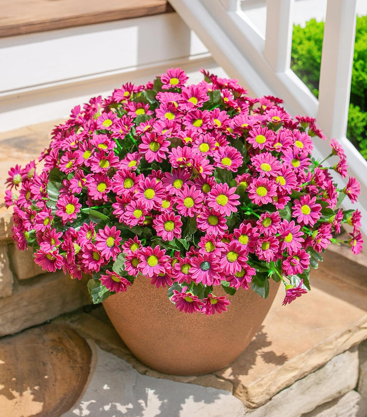 Daisy Artificial Flowers for Outdoors Decoration, 6 Bundles Fake Plants Flowers Bouquet Faux Flowers for Outdoor Planter Look Real UV Resistant Silk Flowers for Outside Front Door Porch Patio, Yellow