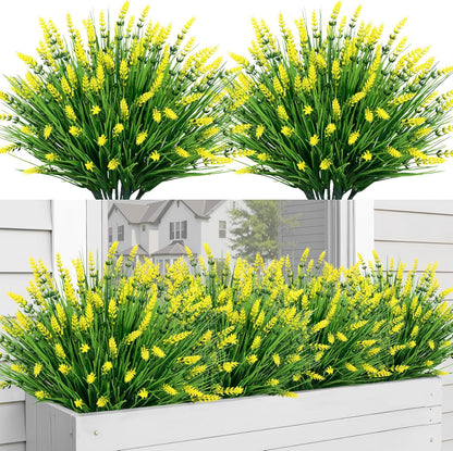 Bassion Artificial Flowers for Outdoors, 24 Bundles Fake Lavender Flowers UV Resistant Plastic Plants Faux Purple Monkey Grass for Home Porch Garden Window Box Indoor Outdoor Decorations