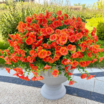 Artificial Fake Flowers For Outdoor Outside Decoration, 16 Bundles UV Resistant Faux Plastic White Flowers with Green Eucalyptus Stem Plants Bulk Look Real for Home Porch yard Patio Planters (White)