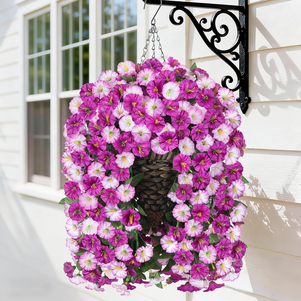 HyeFlora Artificial Fake Hanging Outdoor Flowers Plants Basket, Faux Silk Yellow Daisy Flowers UV Resistant Realistic Hanging Planter Orchid Vines for Outside Porch Patio Home Garden Yard Decoration