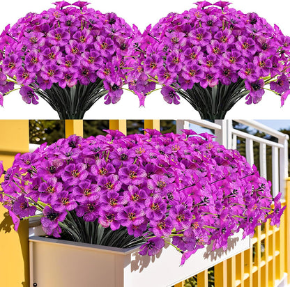 20 Bundles Outdoor Artificial Flowers UV Resistant with Faux Silk Flowers and No Fade Fake Plastic Plants for Spring Summer Outside Planters Porch Window Box Garden Decor, Fuchsia