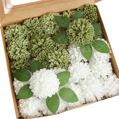 Artificial Flowers, Realistic 50 Pcs Artificial Rose for DIY Wedding Bouquets Centerpieces Arrangements, Sage Green Dahlia Flowers with Stem for Bridal Shower Party Home Decorations