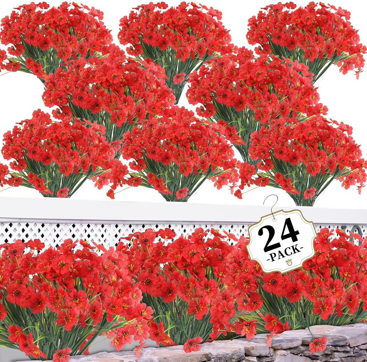 20 Bundles Artificial Greenery Boxwood Plants, Fake Plant for Garden Porch, Window Box, Home Wedding, Farmhouse, and Indoor Outdoor Decoration