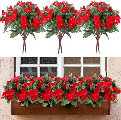 10 Bundles Artificial Impatiens Bouquet Flowers for Outdoors Silk Faux Flowers Indoor Fake Plastic Plants Patio Lawn Garden Wedding Fall Thanksgiving Decor (Multi Color)