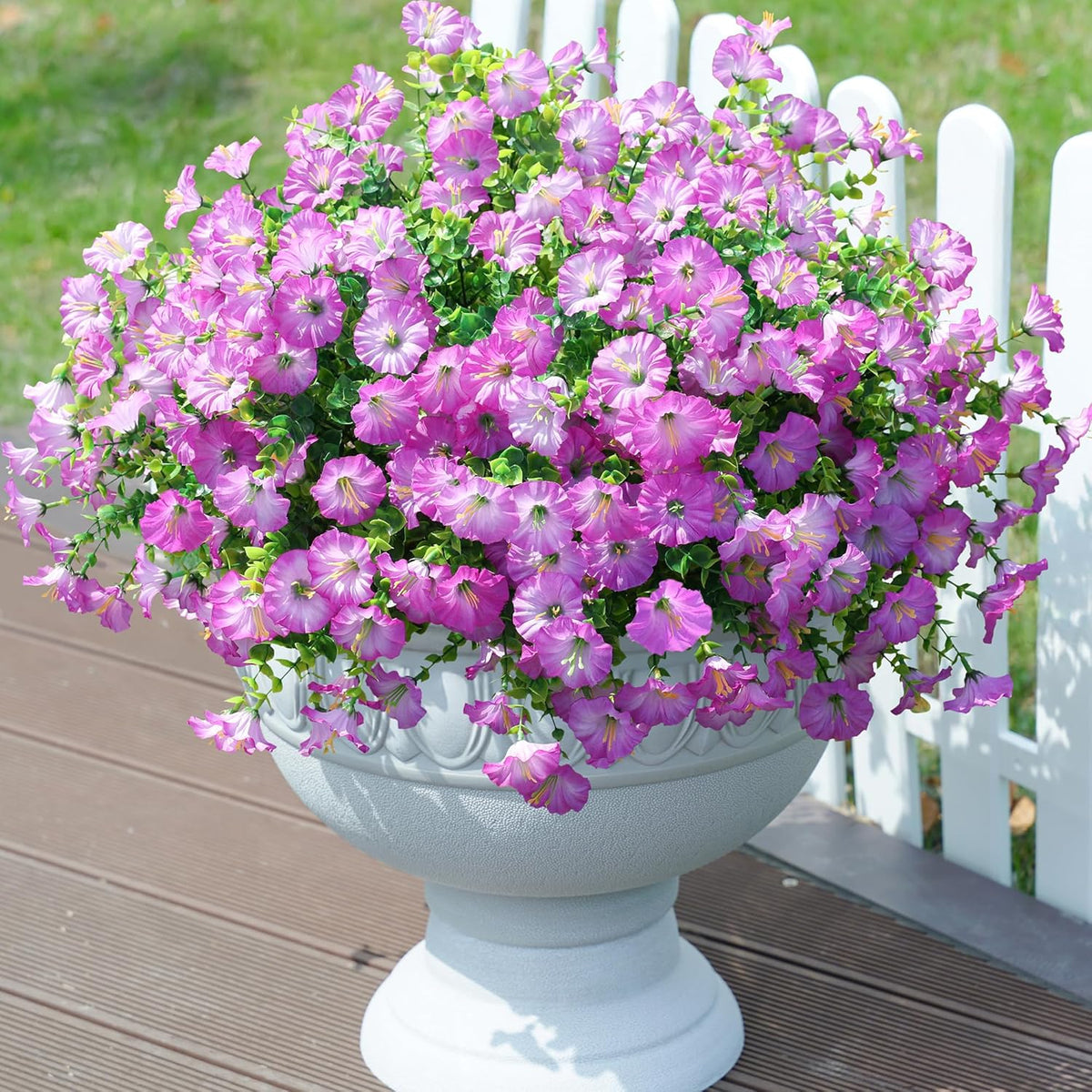 Artificial Flowers Fake Plants for Outdoors Decoration, 12 Bundles Silk Morning Glory with Eucalyptus Realistic UV Resistant Faux Flowers for Outside Planter Porch Yard Patio Garden Home Indoor, Mix