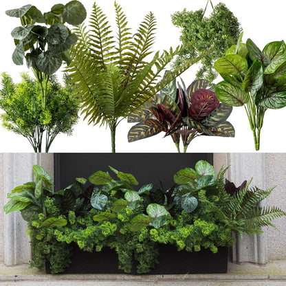 PARTY JOY 19 Bunches Fake Plants Outdoor, Fake Bushes UV Resistant Artificial Lavender Flowers Greenery Shrubs Faux Greenery for Outdoor Garden Patio Front Porch Yard Decor