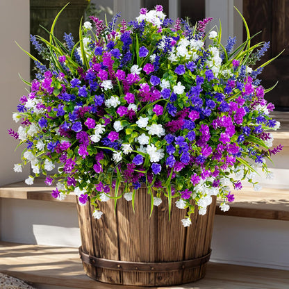 Artificial Fall Flowers Outdoor Fake Mums - 12 Bundles Fake Plants UV Resistant No Fade Faux Plastic Greenery Garden Porch Patio Fall Home Decor(OrangeGreen)