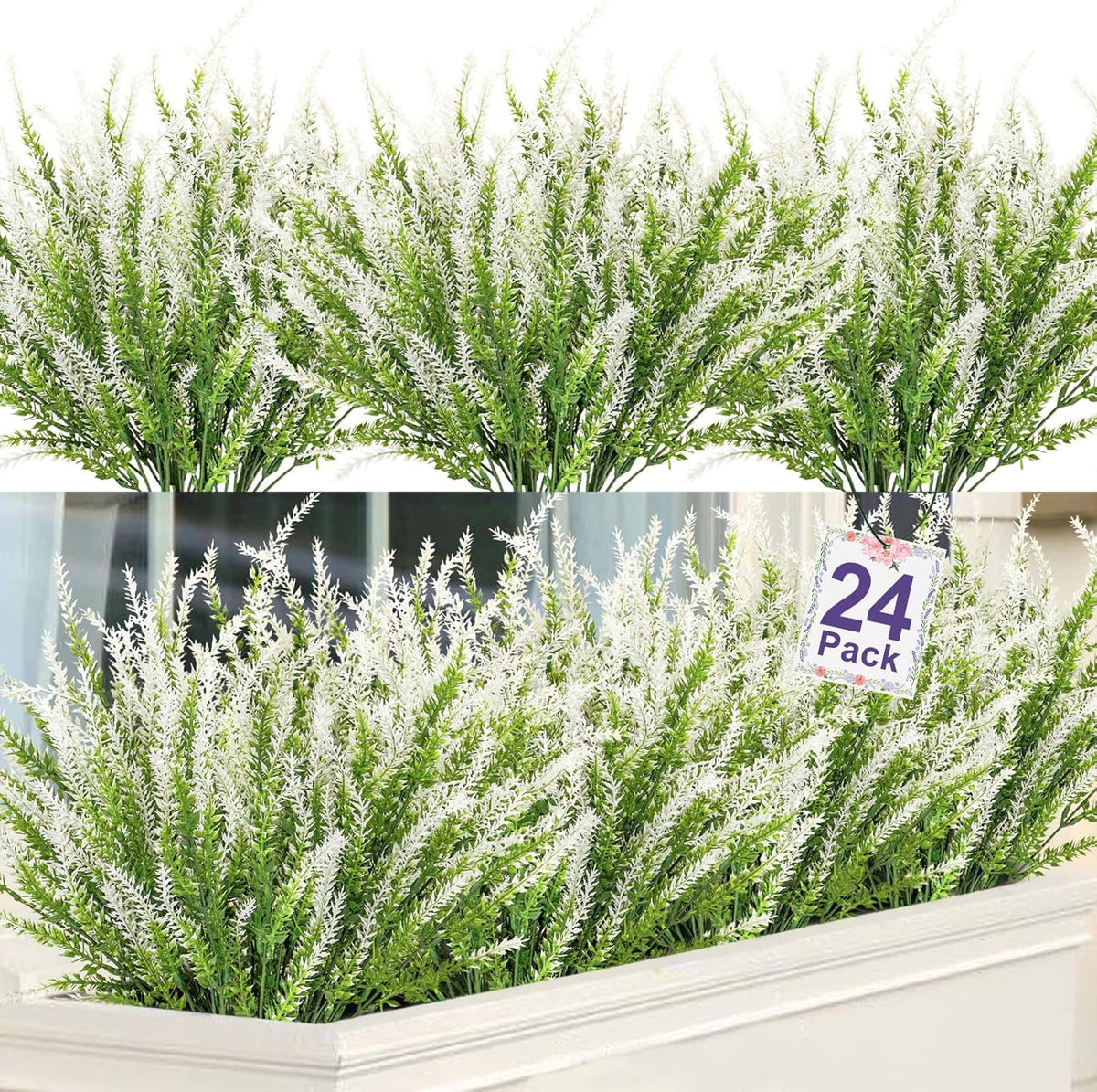 12 Bundles Artificial Lavender Flowers, Faux Plastic Plants for Home Garden Decor, Gray Purple