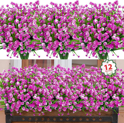 Ouddy Decor 12 Bundles Artificial Flowers for Outdoors UV Resistant Fake Plastic Plants Faux Boston Fern Greenery Stems for Spring Summer Indoor Garden Patio Window Box Kitchen Home Decor, Mixedcolor