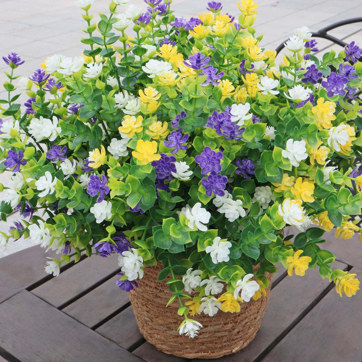 Artificial Flowers for Outdoors, 12 Bundles UV Resistant Realistic Faux Plants for Outside Porch Planter, Spring Summer Home Garden Decoration, Blue