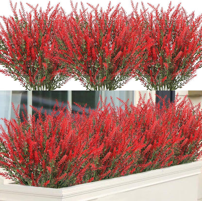 Ouddy Decor 24 Bundles Artificial Lavender Fake Flowers Faux Plastic Plants for Home Wedding Kitchen Garden Patio Window Box Office Table Centerpieces Indoor Outdoor Decor, Gray Purple