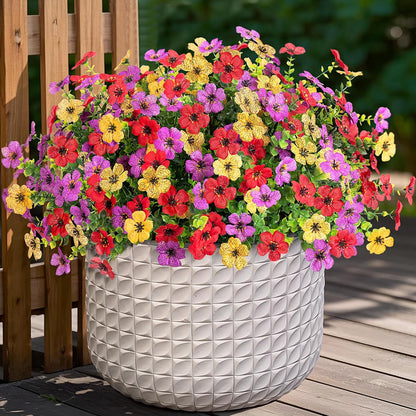 Ammyoo Artificial Fake Plants Flowers for Outdoor Spring Decor, 12 Bundles Faux Silk Mums for Planter Pot Colorful UV Resistant Look Real for Front Door Porch Patio Outside Yard(Purple Pink)