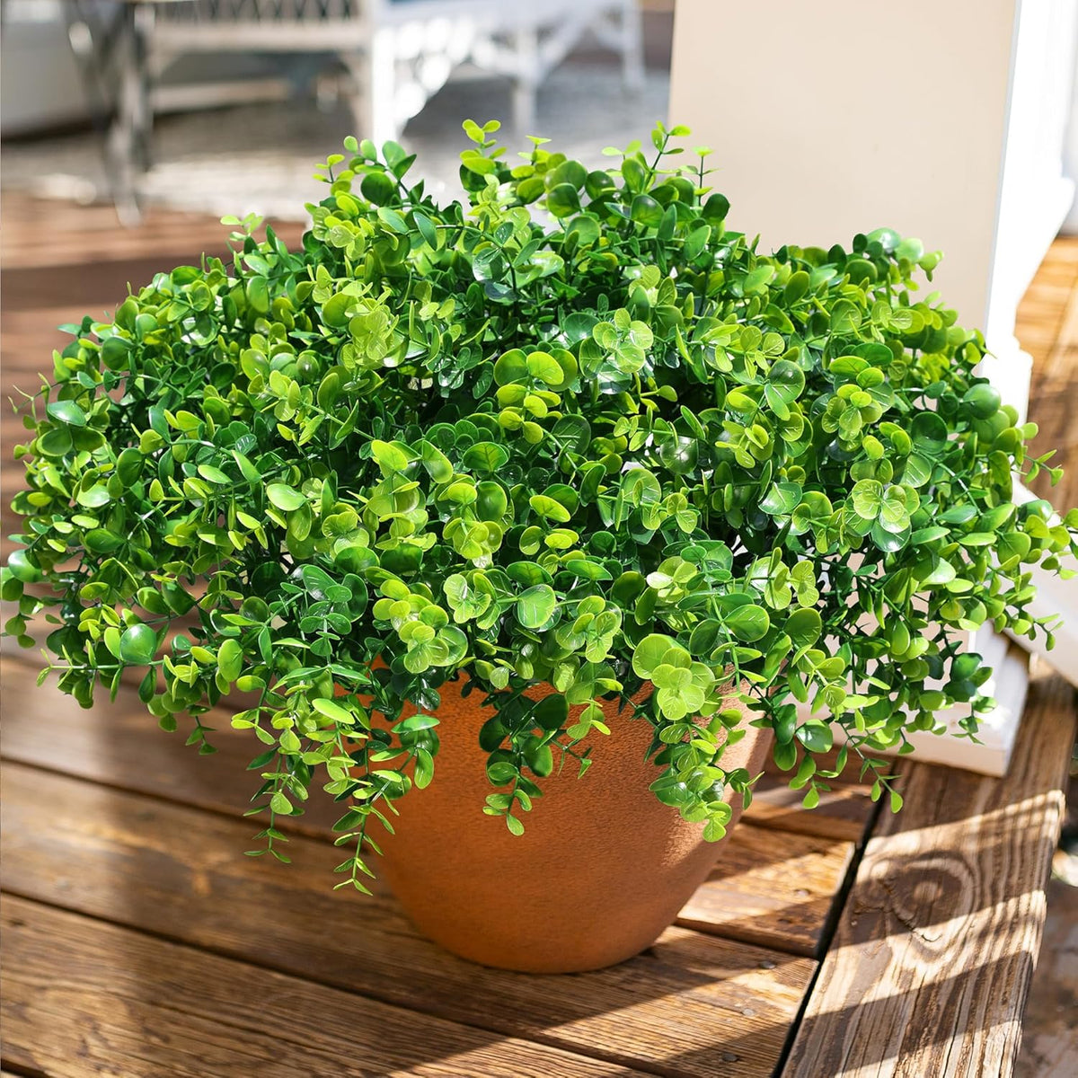 Artificial Flowers for Outdoors Fake Plants Spring Summer Decor, 12 Bundles Orange Silk Morning Glory with Eucalyptus Look Real UV Resistant Faux Flowers for Outside Planters Front Door Yard Indoor