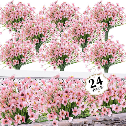 24 Bundles Artificial Flowers for Outdoors/Indoors, Fake Flowers Plants for Indoor and Outdoor Garden Porch Window Box Home Wedding Farmhouse (8 Color)