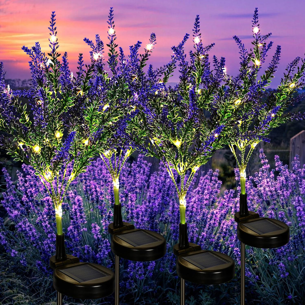 GIGALUMI Solar Garden Lights with Lavender, LED Garden Decor Carefree Solar Flowers Outdoor Waterproof, Yard Decorations Outdoor, Allergy-Free Everlasting Light up Flowers for Yard Patio (Set of 2)