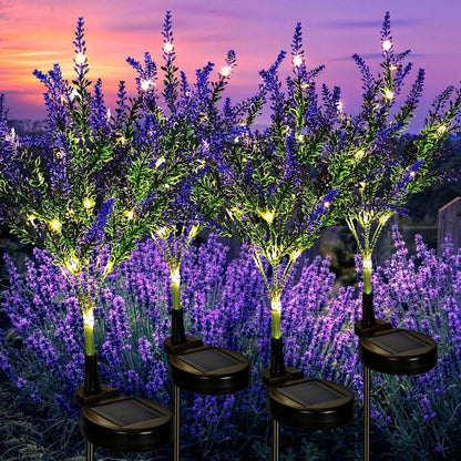 GIGALUMI Solar Garden Lights with Lavender, LED Garden Decor Carefree Solar Flowers Outdoor Waterproof, Yard Decorations Outdoor, Allergy-Free Everlasting Light up Flowers for Yard Patio (Set of 2)