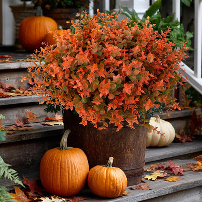 Artificial Fall Flowers Outdoor Fake Mums - 12 Bundles Fake Plants UV Resistant No Fade Faux Plastic Greenery Garden Porch Patio Fall Home Decor(OrangeGreen)