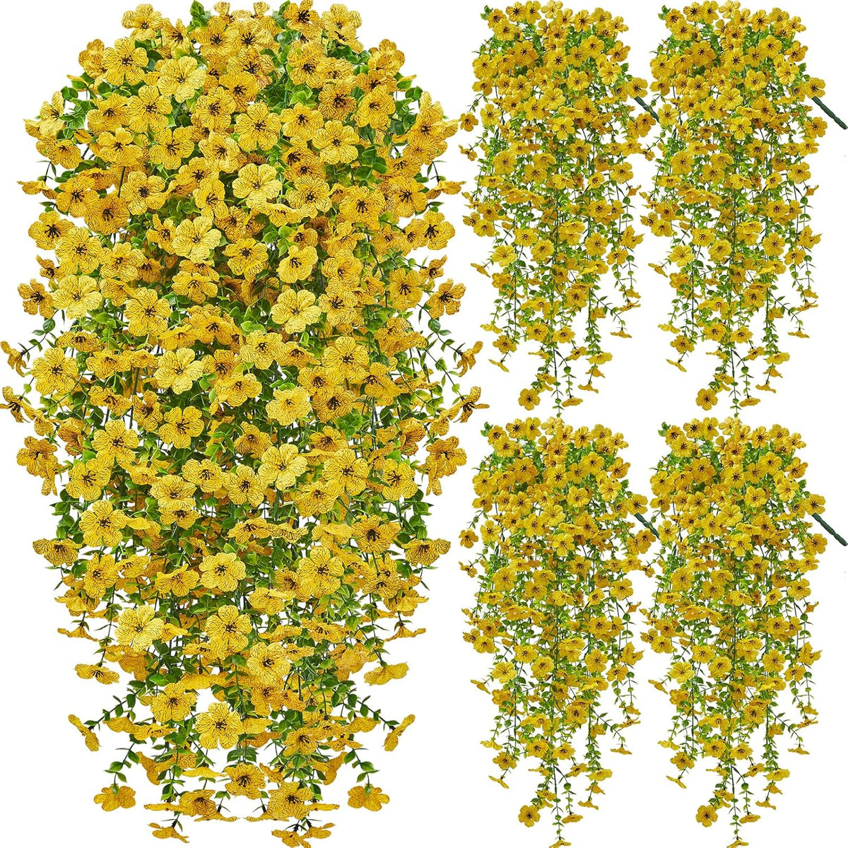 Artificial Hanging Flowers for Outdoors, 4 Pcs UV Resistant Artificial Outdoor Flowers, Silk Flowers for Outside Patio Porch Front Yard Window Garden Indoor Decor (Spring Color, 4 Pcs)