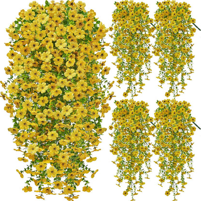 Artificial Hanging Flowers for Outdoors, 4 Pcs UV Resistant Artificial Outdoor Flowers, Silk Flowers for Outside Patio Porch Front Yard Window Garden Indoor Decor (Spring Color, 4 Pcs)