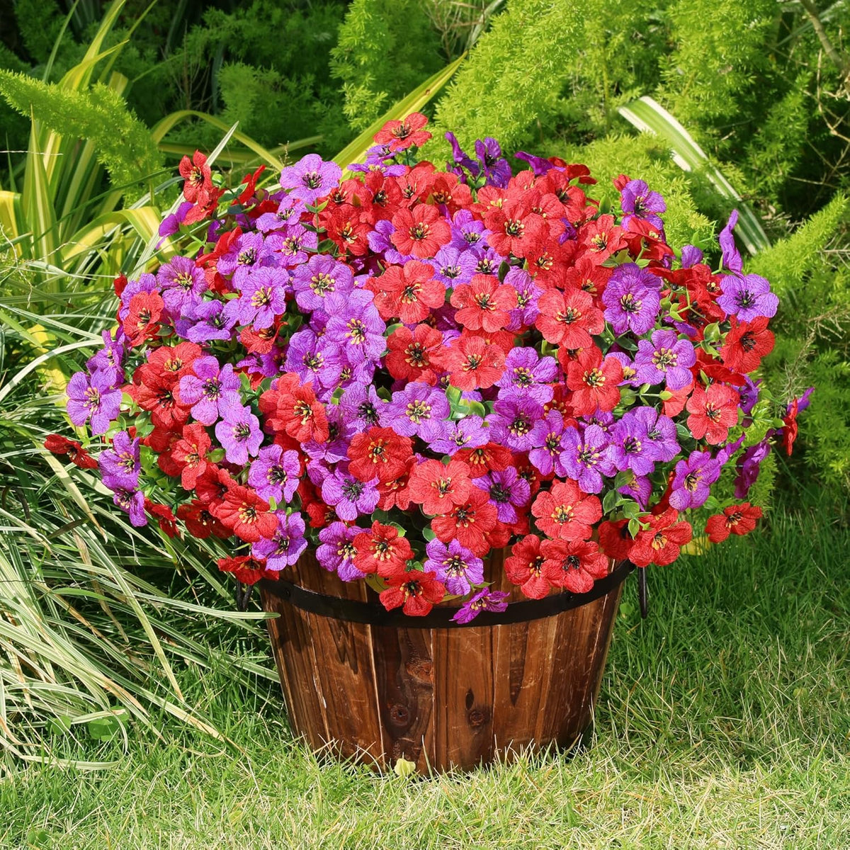Artificial Flowers for Outdoors Spring Decor, 16 Bundles UV Resistant Realistic Fuax Silk Flowers, Fake Plants for Planter Indoor and Outdoor Garden Porch Patio Window Box Yard Farmhouse