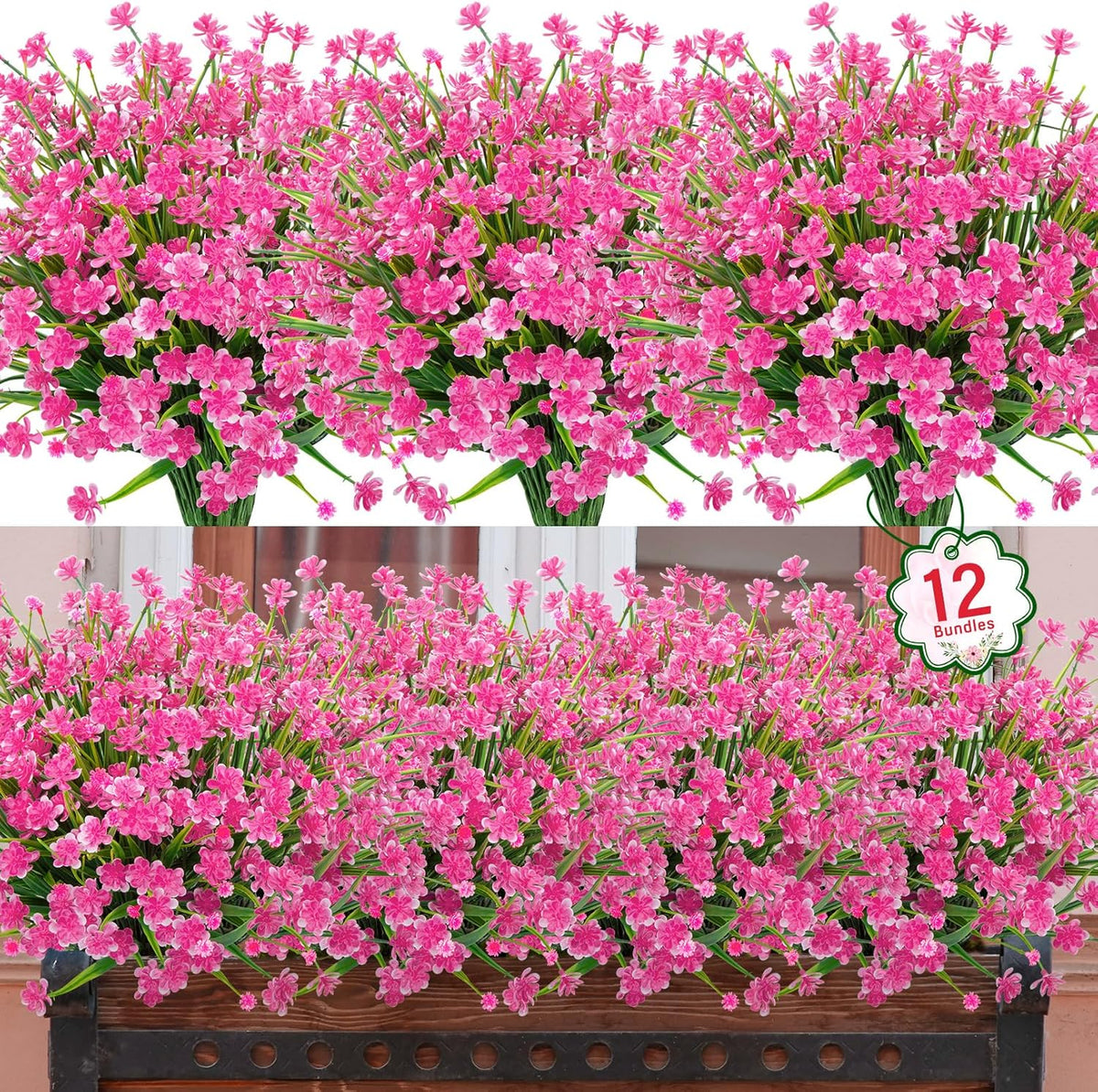 Ouddy Decor 12 Bundles Artificial Flowers for Outdoors UV Resistant Fake Plastic Plants Faux Boston Fern Greenery Stems for Spring Summer Indoor Garden Patio Window Box Kitchen Home Decor, Mixedcolor