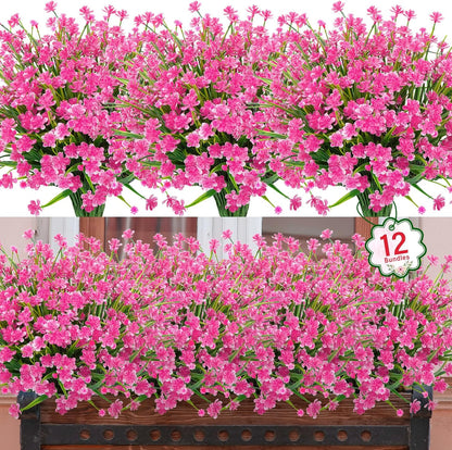 Ouddy Decor 12 Bundles Artificial Flowers for Outdoors UV Resistant Fake Plastic Plants Faux Boston Fern Greenery Stems for Spring Summer Indoor Garden Patio Window Box Kitchen Home Decor, Mixedcolor