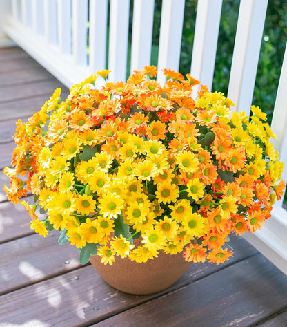 Daisy Artificial Flowers for Outdoors Decoration, 6 Bundles Fake Plants Flowers Bouquet Faux Flowers for Outdoor Planter Look Real UV Resistant Silk Flowers for Outside Front Door Porch Patio, Yellow