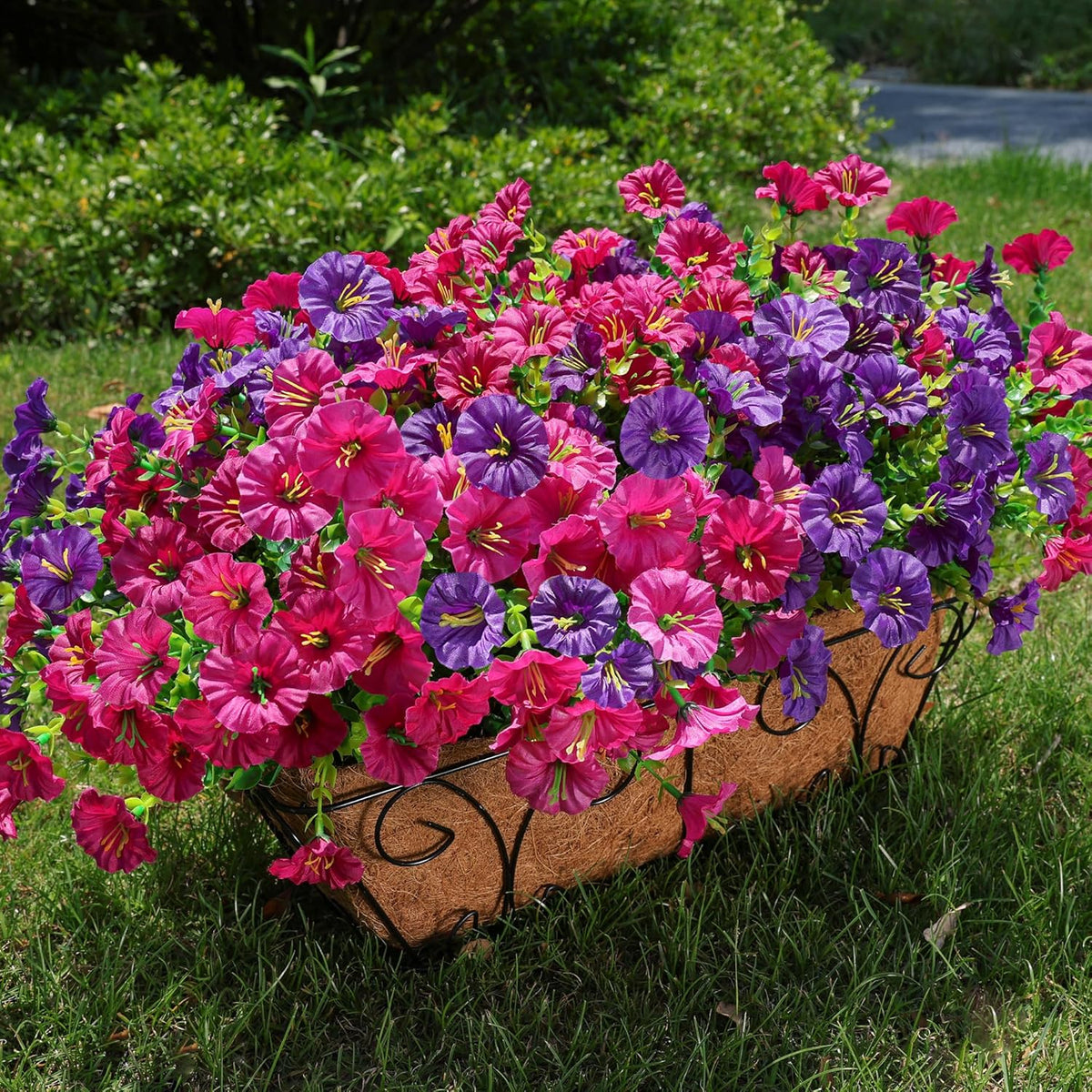 Artificial Flowers for Outdoors Fake Plants Spring Summer Decor, 12 Bundles Orange Silk Morning Glory with Eucalyptus Look Real UV Resistant Faux Flowers for Outside Planters Front Door Yard Indoor